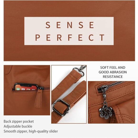 Purses and Women Tote Shoulder Top Handle Satchel Hobo Bags Fashion Washed Leath - Picture 5 of 7